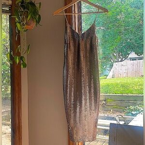 NWT J. Crew Sequin Spaghetti Strap Slip Dress, Champagne/ Light Gold Size 0